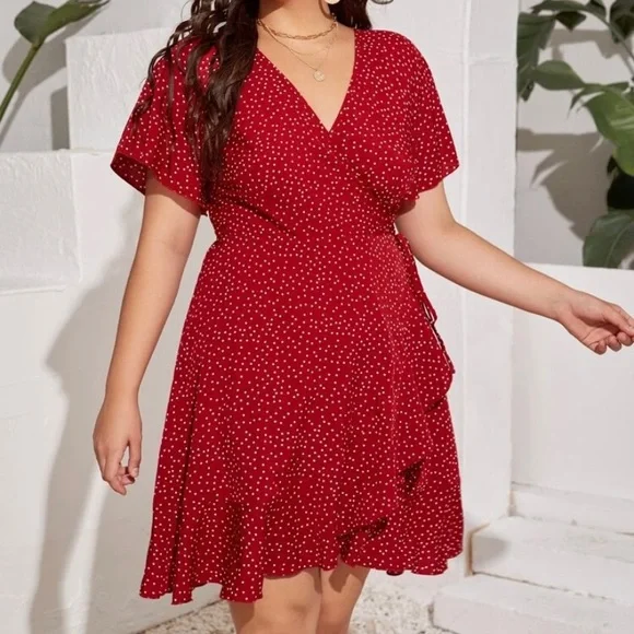 SHEIN Red Dot Wrap Dress